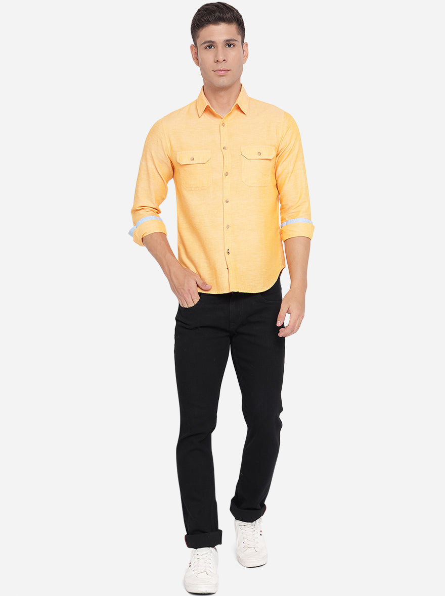 Pumkin Orange Solid Slim Fit Semi Casual Shirt | Greenfibre