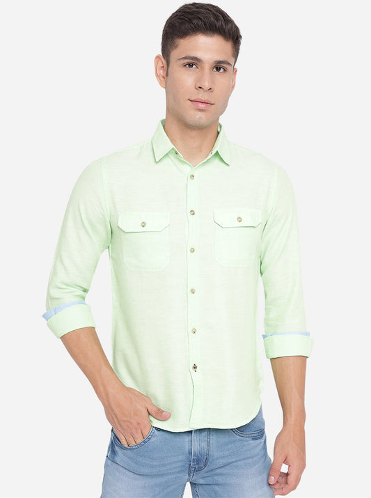 Paradise Green Solid Slim Fit Semi Casual Shirt | Greenfibre