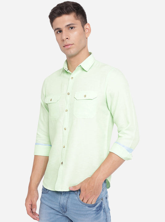 Paradise Green Solid Slim Fit Semi Casual Shirt | Greenfibre
