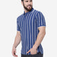 Azure Blue Striped Slim Fit Polo T-Shirt | Greenfibre