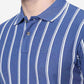 Azure Blue Striped Slim Fit Polo T-Shirt | Greenfibre