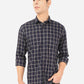 Navy Blue Checked Slim Fit Casual Shirt | Greenfibre