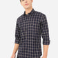 Navy Blue Checked Slim Fit Casual Shirt | Greenfibre