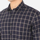 Navy Blue Checked Slim Fit Casual Shirt | Greenfibre