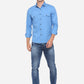 Campanula Blue Solid Slim Fit Semi Casual Shirt | Greenfibre