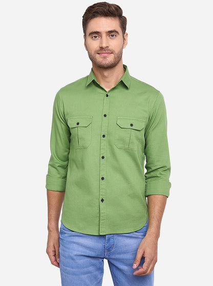 Piquant Green Solid Slim Fit Casual Shirt | Greenfibre