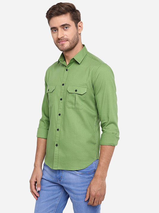 Piquant Green Solid Slim Fit Casual Shirt | Greenfibre