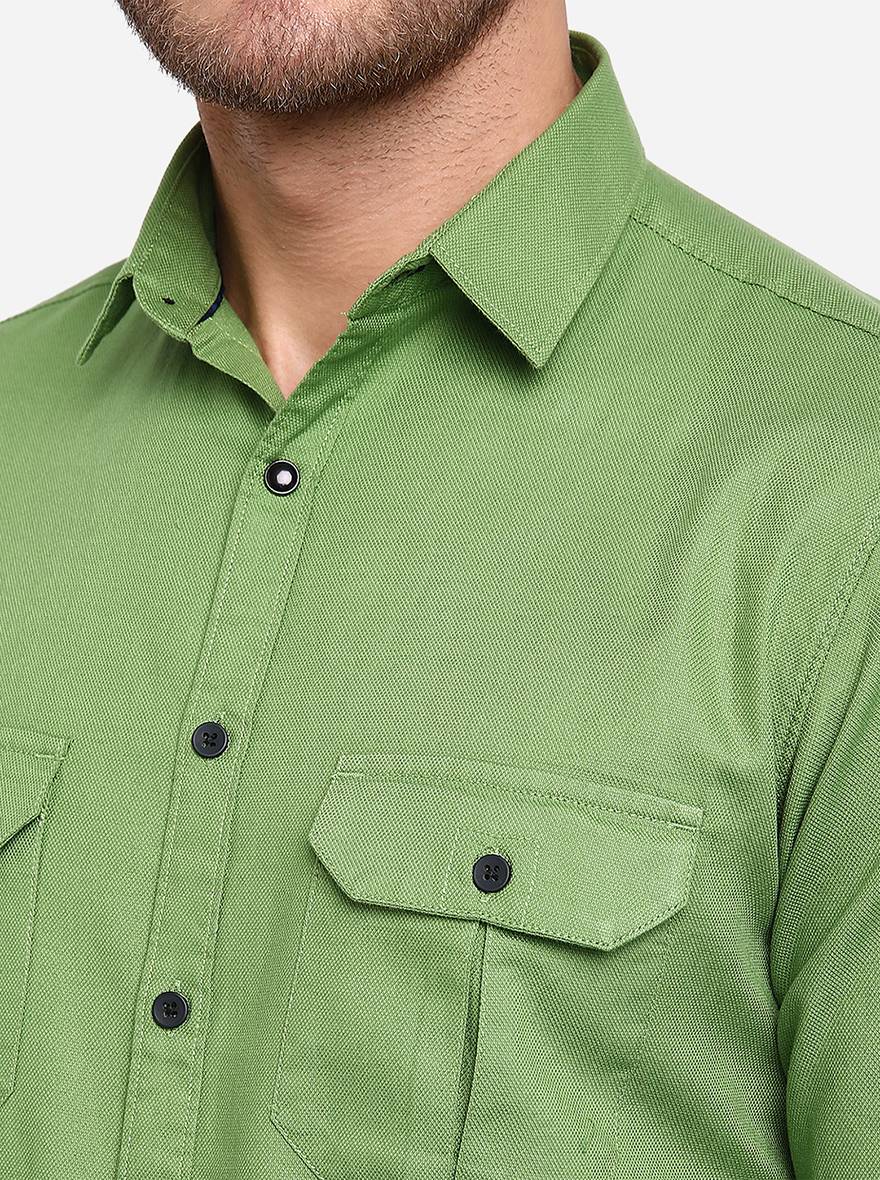 Piquant Green Solid Slim Fit Casual Shirt | Greenfibre