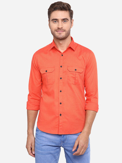 Orange Solid Slim Fit Casual Shirt | Greenfibre