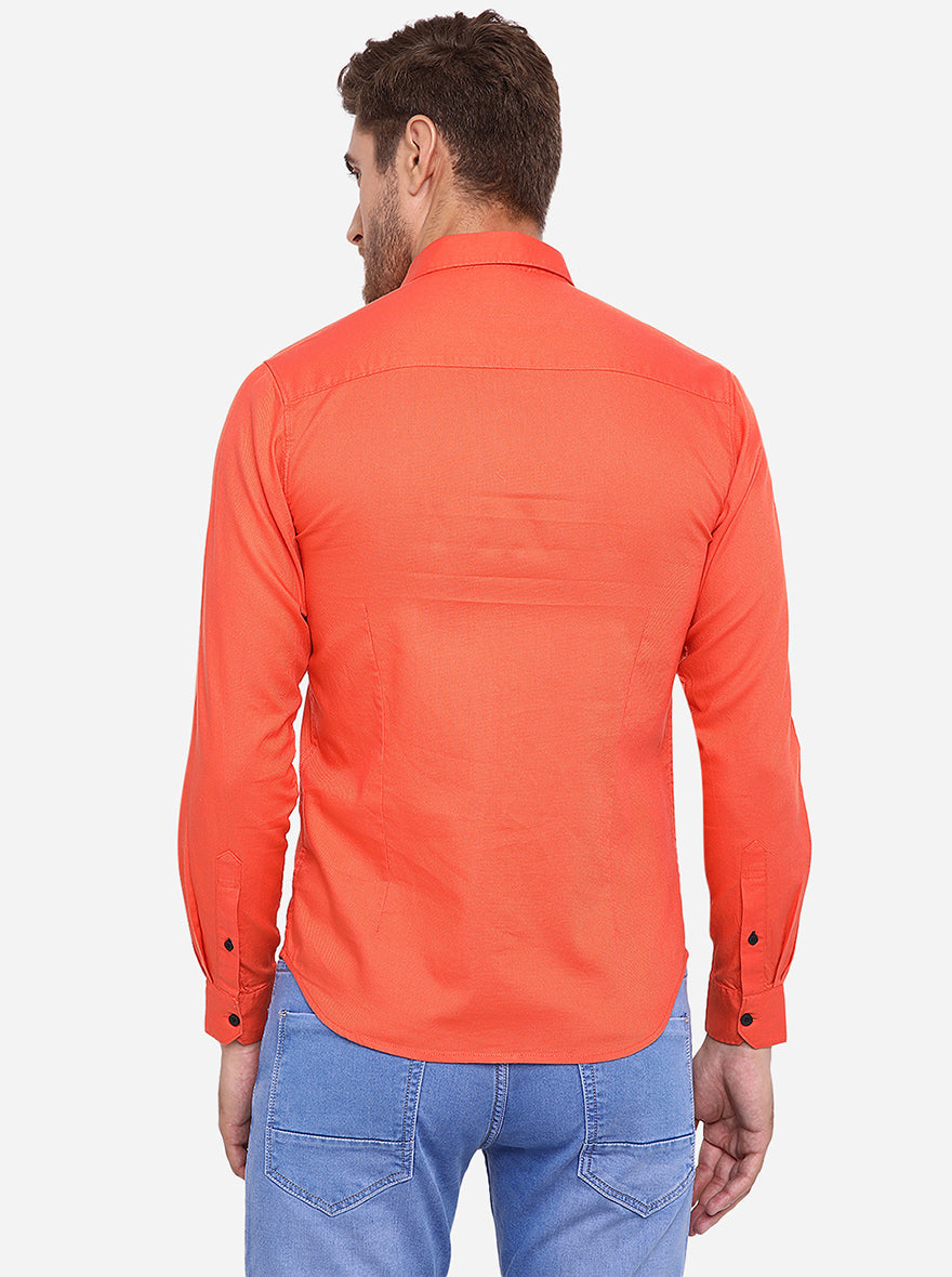 Orange Solid Slim Fit Casual Shirt | Greenfibre