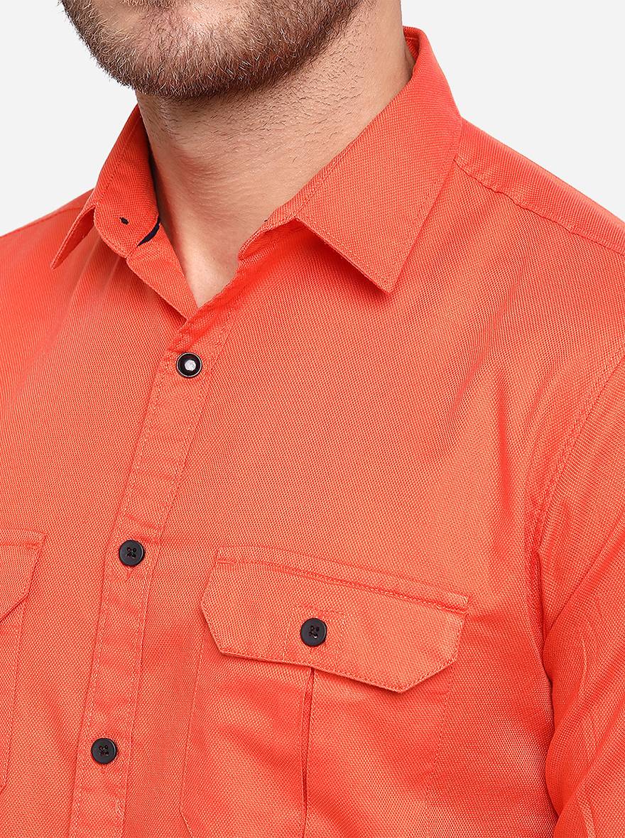 Orange Solid Slim Fit Casual Shirt | Greenfibre