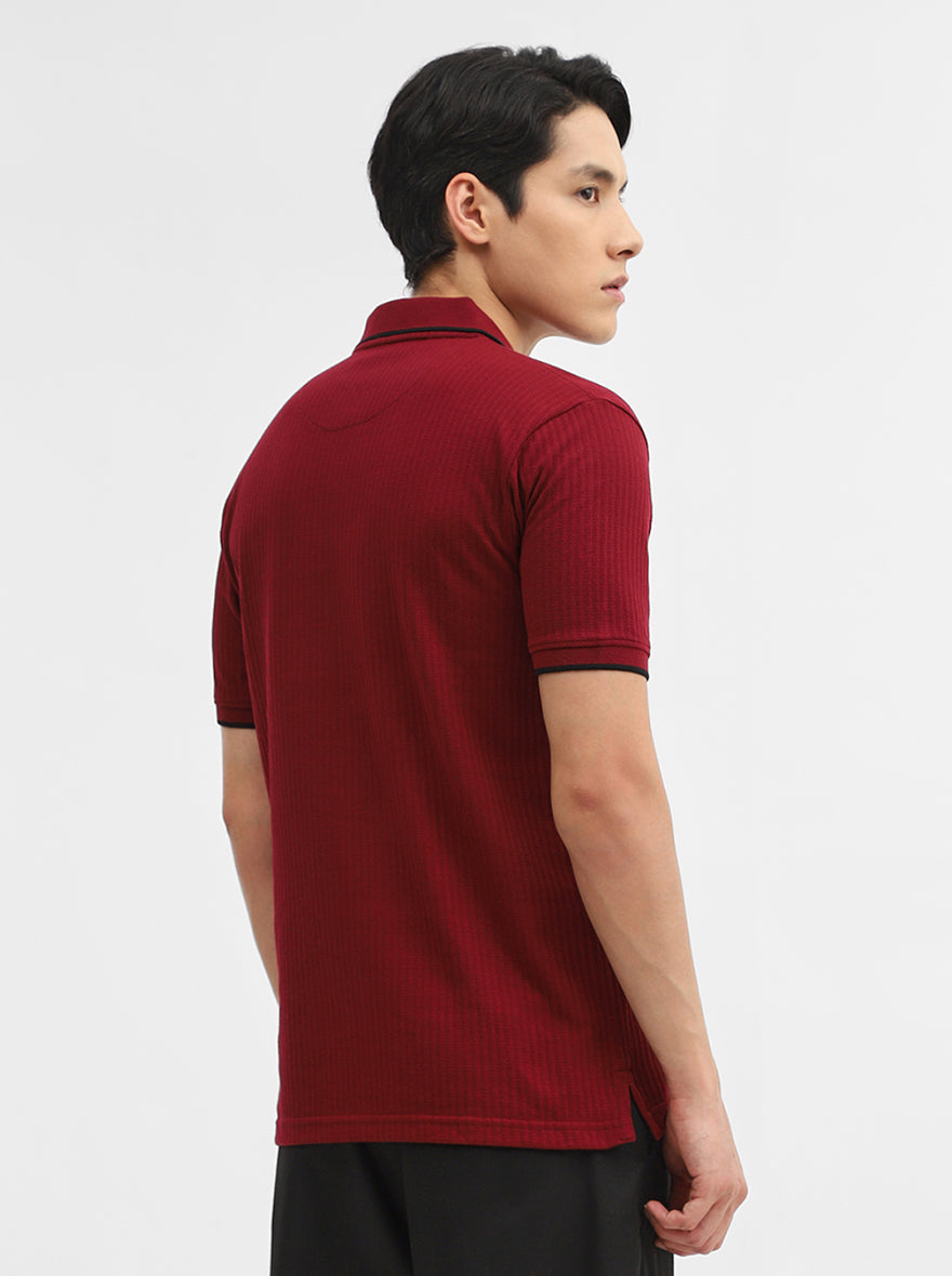 Wine Jacquard Slim Fit Polo T-Shirt | Greenfibre