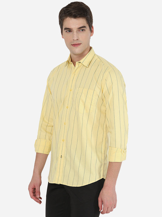 Yellow Striped Slim Fit Casual Shirt | Greenfibre