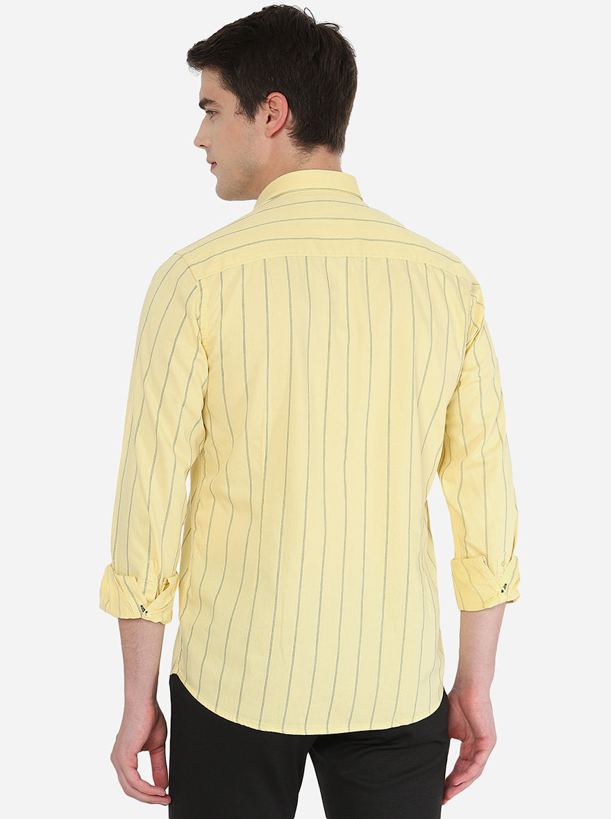 Yellow Striped Slim Fit Casual Shirt | Greenfibre