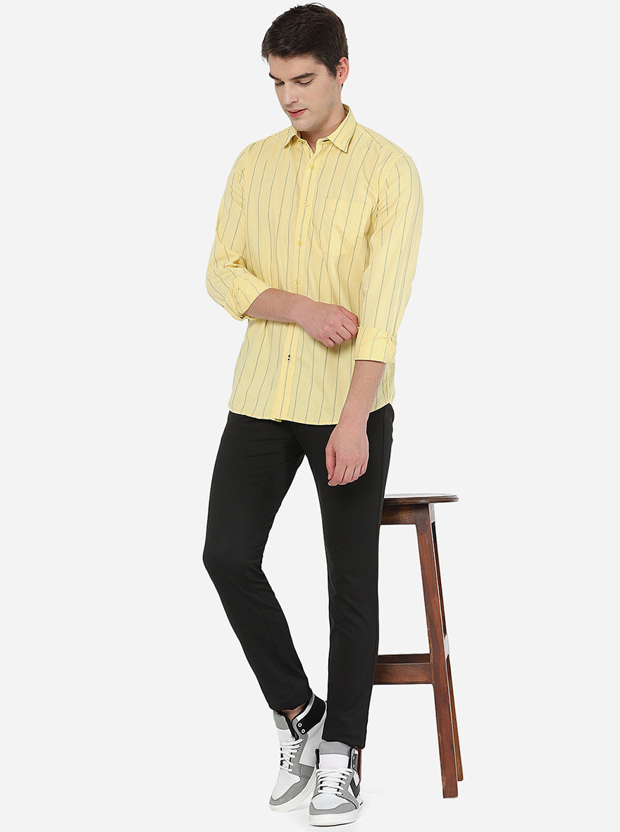 Yellow Striped Slim Fit Casual Shirt | Greenfibre