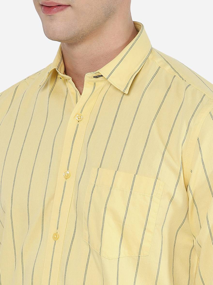 Yellow Striped Slim Fit Casual Shirt | Greenfibre