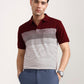 Wine & White Striped Slim Fit Polo T-Shirt | Greenfibre