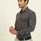 Black & Cream Striped Slim Fit Formal Shirt | Metal
