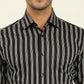 Black & Cream Striped Slim Fit Formal Shirt | Metal