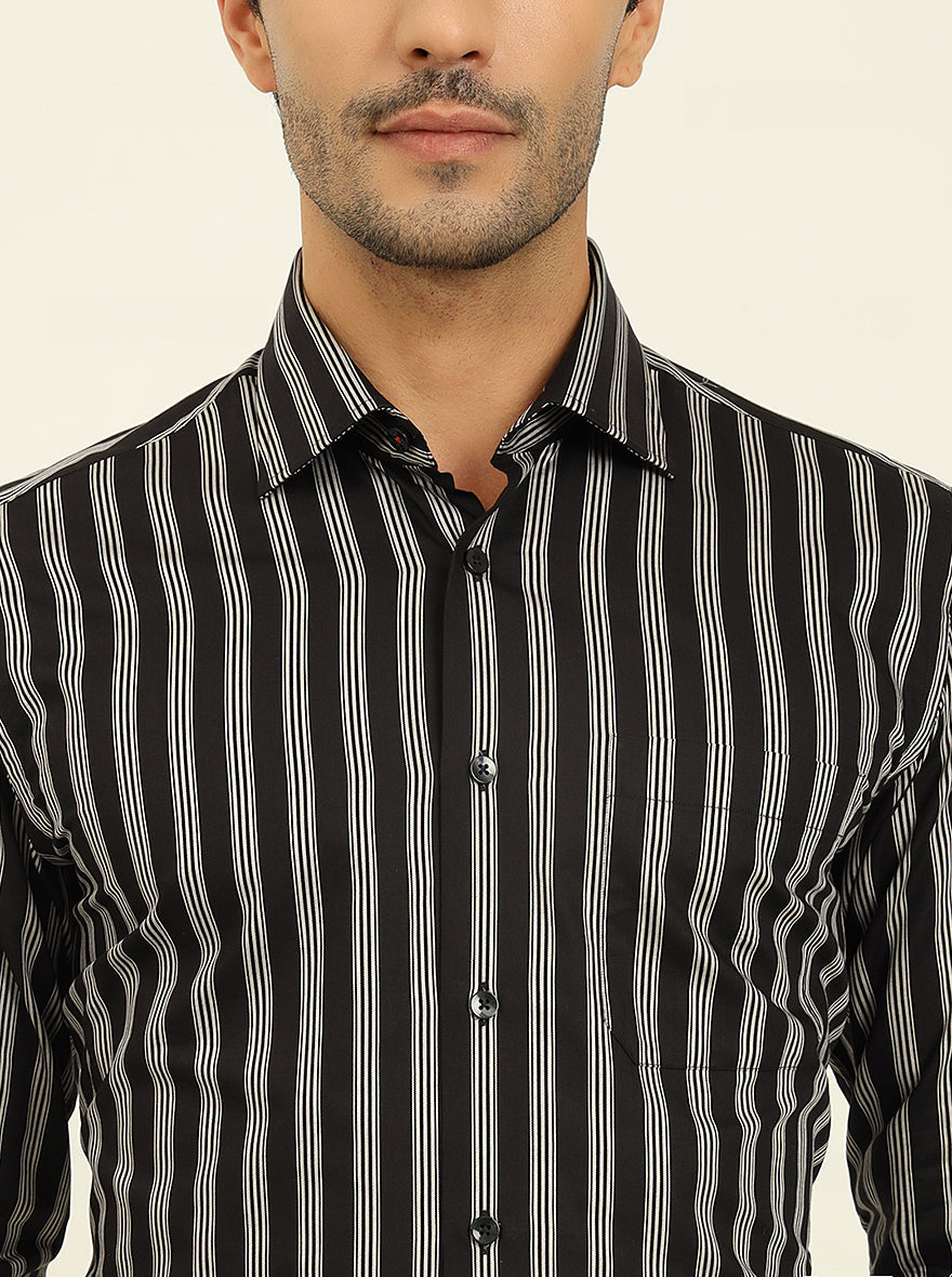 Black & Cream Striped Slim Fit Formal Shirt | Metal