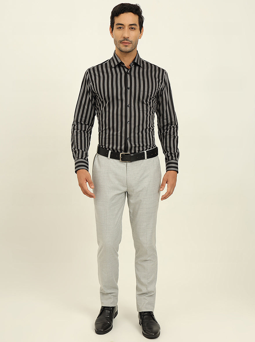Black & Cream Striped Slim Fit Formal Shirt | Metal