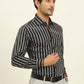 Black & Cream Striped Slim Fit Formal Shirt | Metal