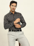 Black & Cream Striped Slim Fit Formal Shirt | Metal