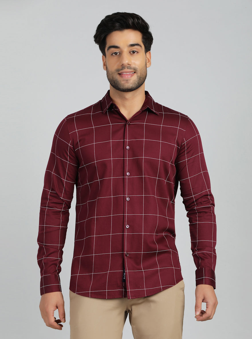 Maroon Checked Slim Fit Casual Shirt | JadeBlue