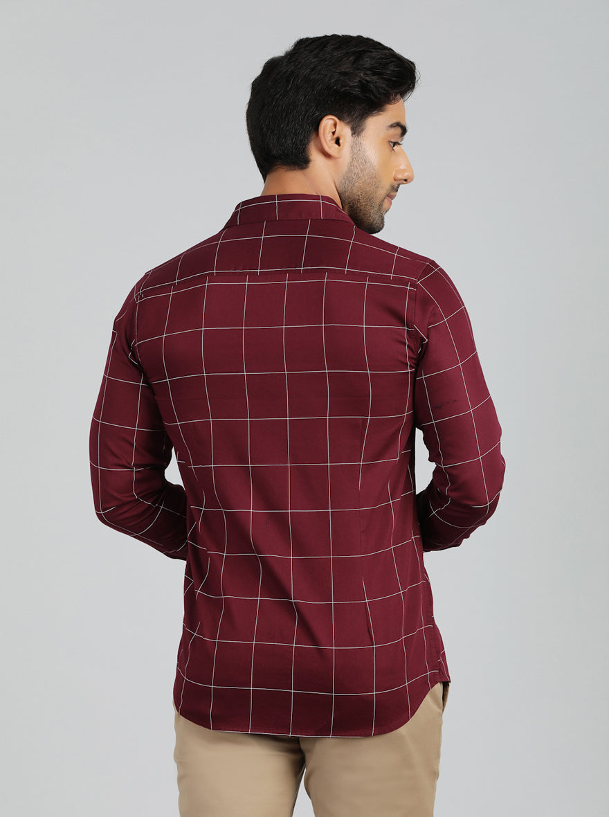 Maroon Checked Slim Fit Casual Shirt | JadeBlue
