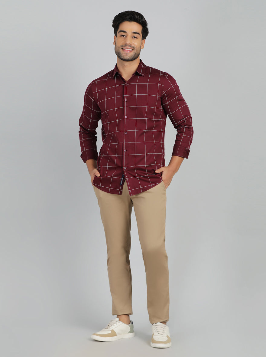Maroon Checked Slim Fit Casual Shirt | JadeBlue