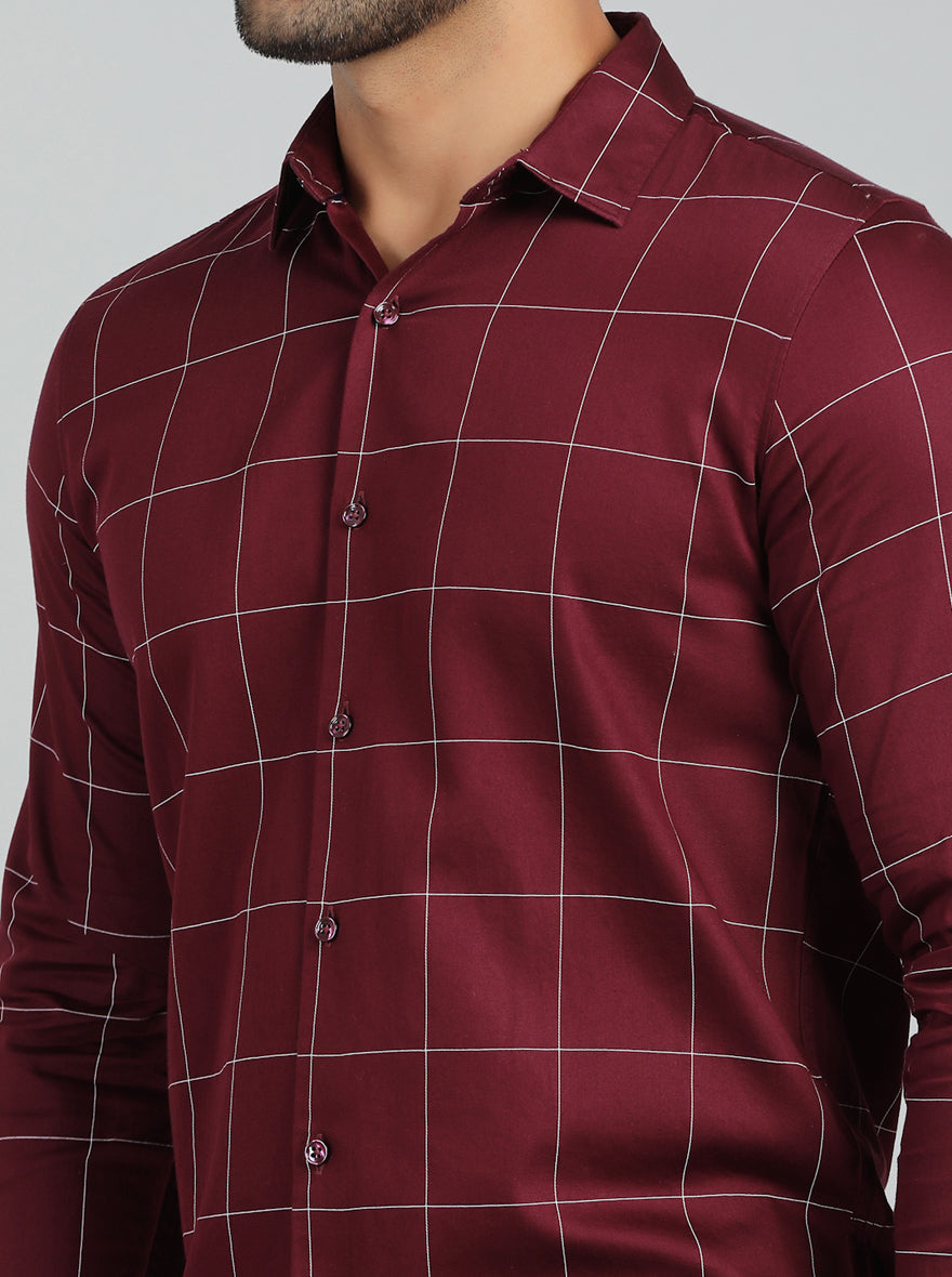 Maroon Checked Slim Fit Casual Shirt | JadeBlue