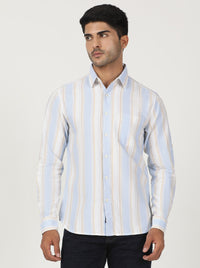 Light Blue Striped Slim Fit Casual Shirt | Greenfibre