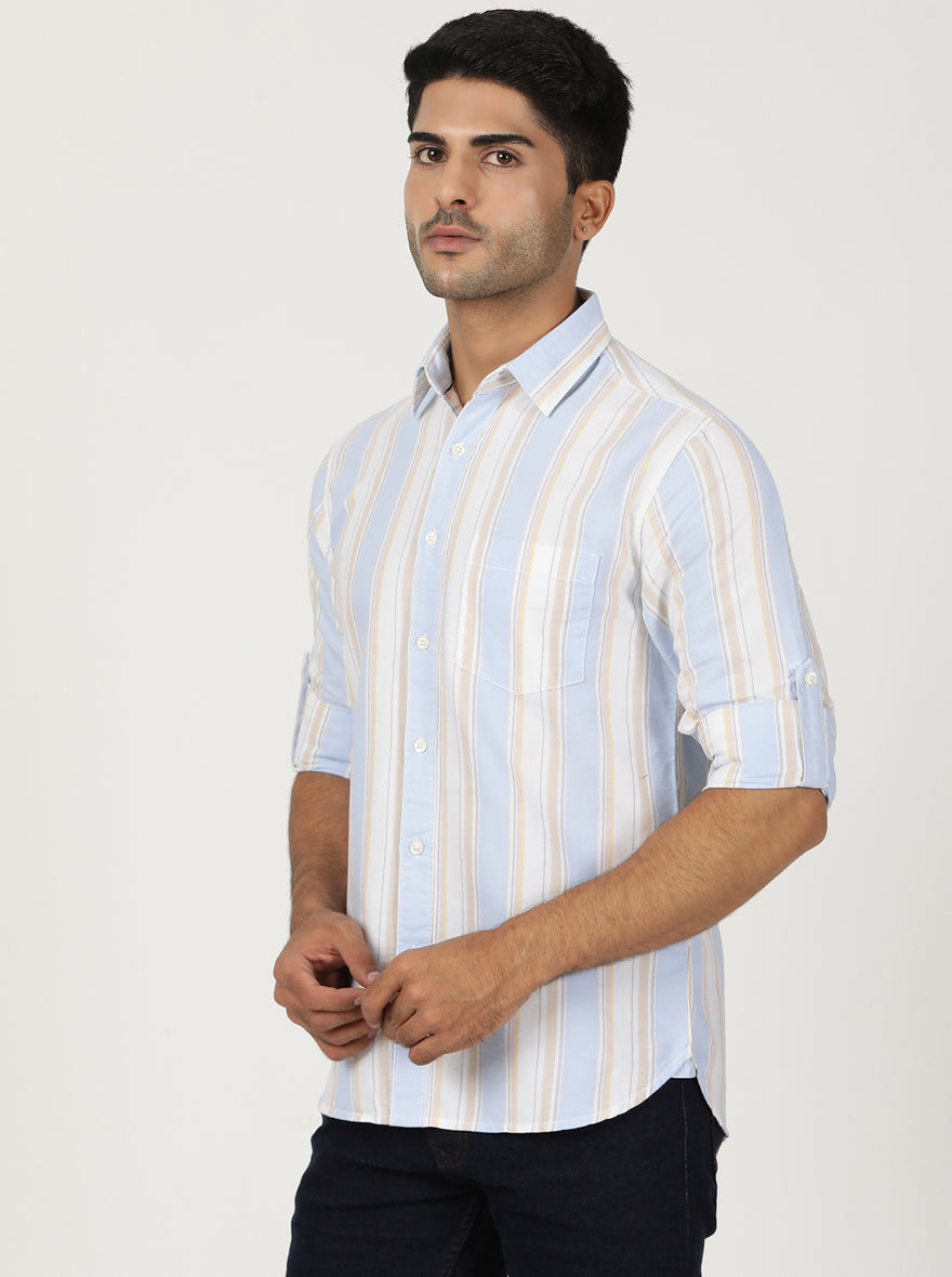 Light Blue Striped Slim Fit Casual Shirt | Greenfibre