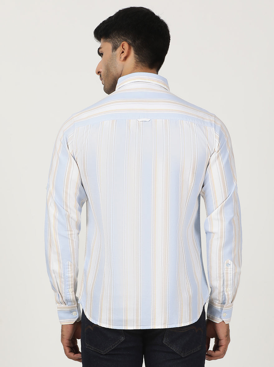 Light Blue Striped Slim Fit Casual Shirt | Greenfibre