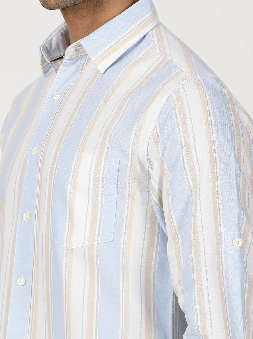 Light Blue Striped Slim Fit Casual Shirt | Greenfibre