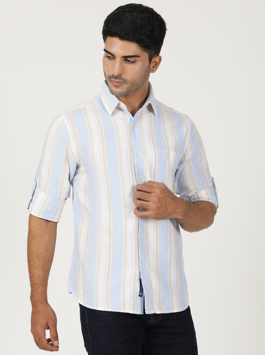 Light Blue Striped Slim Fit Casual Shirt | Greenfibre