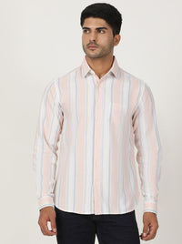 Peach Striped Slim Fit Casual Shirt | Greenfibre