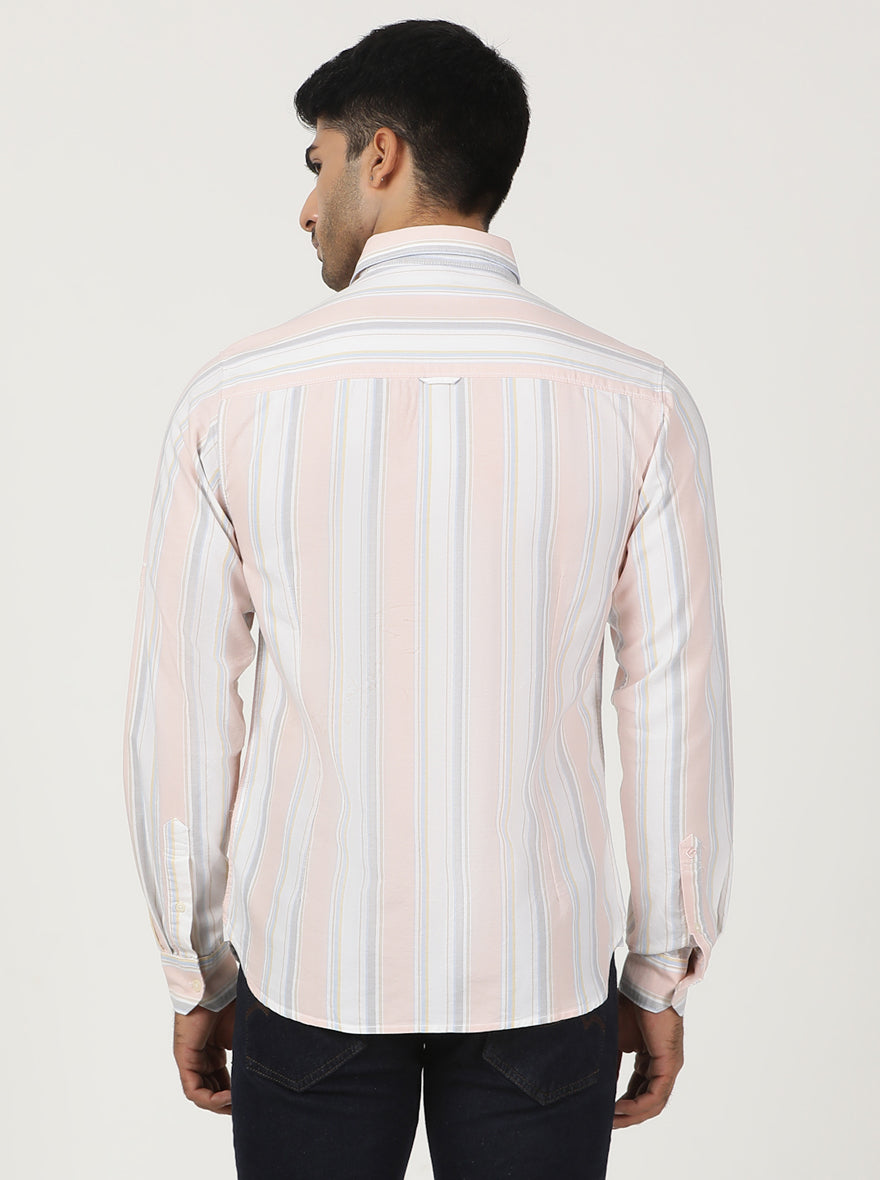 Peach Striped Slim Fit Casual Shirt | Greenfibre