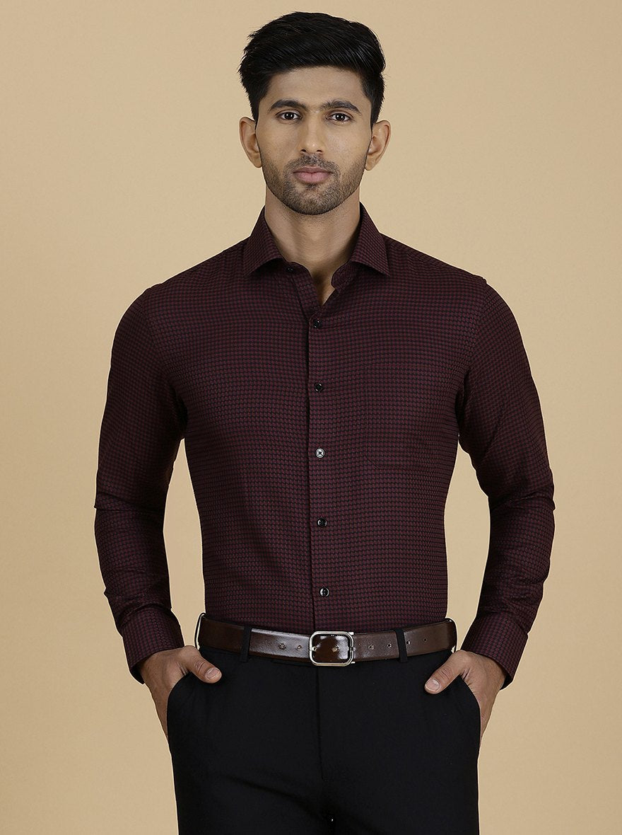 Maroon Checked Slim Fit Formal Shirt | Greenfibre