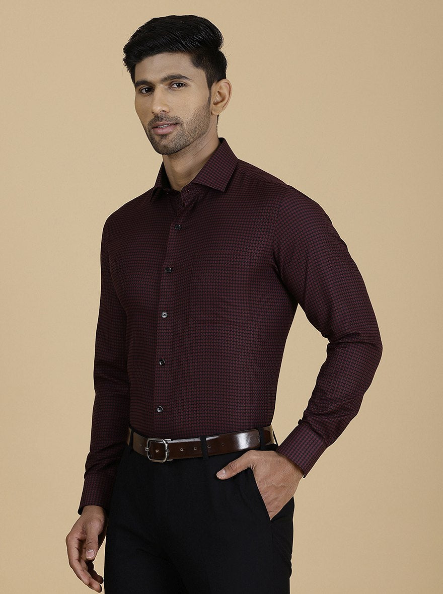 Maroon Checked Slim Fit Formal Shirt | Greenfibre