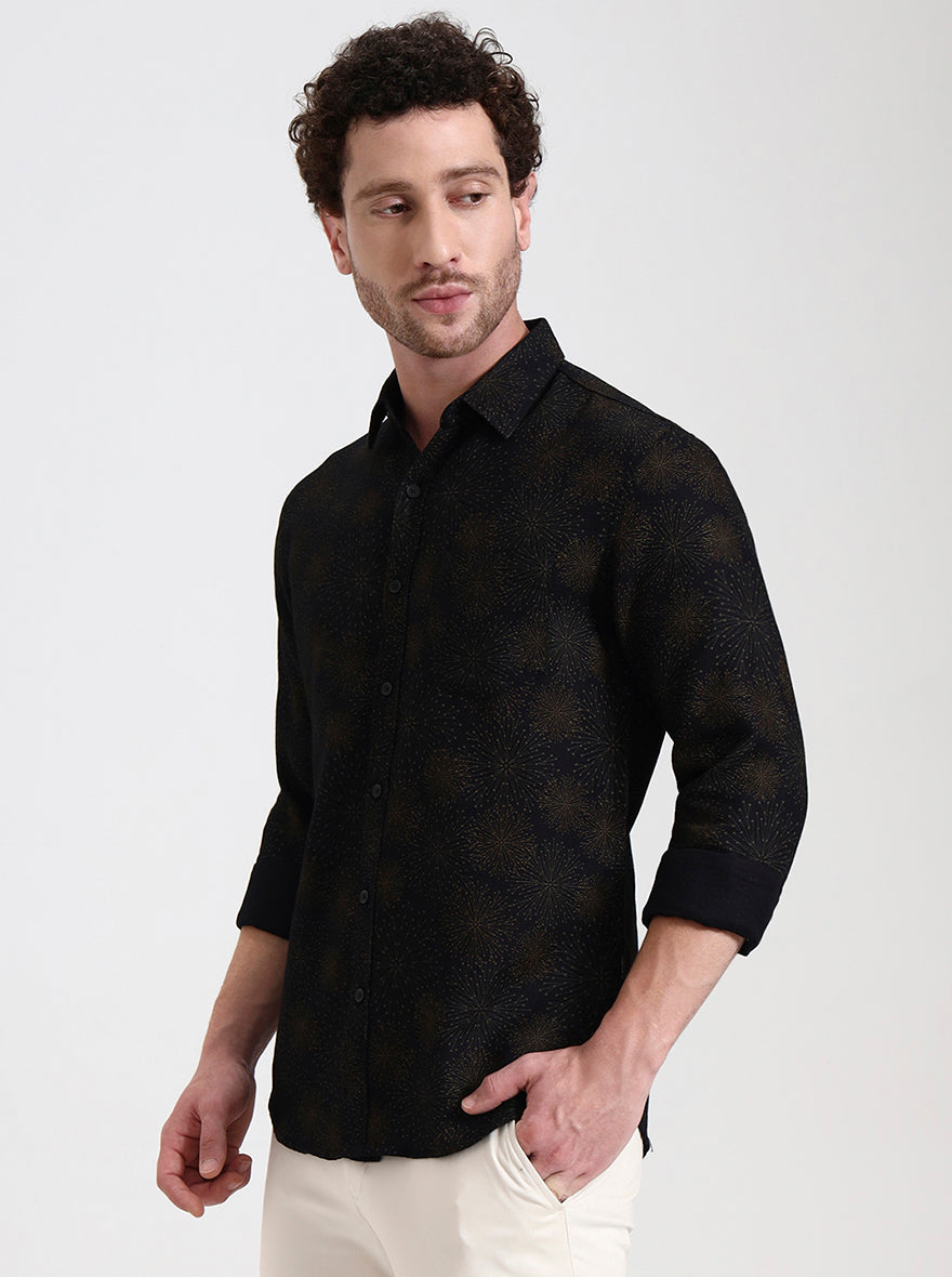 Black Printed Slim Fit Casual Shirt | Greenfibre