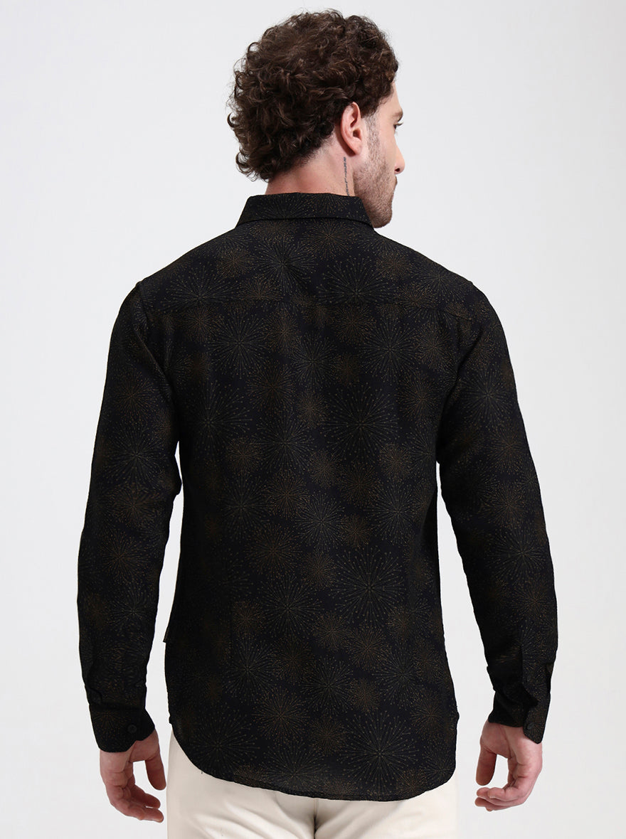 Black Printed Slim Fit Casual Shirt | Greenfibre