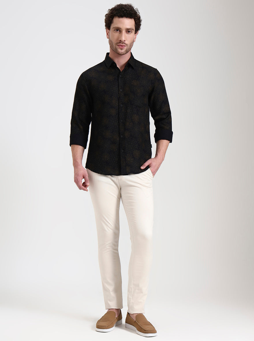 Black Printed Slim Fit Casual Shirt | Greenfibre