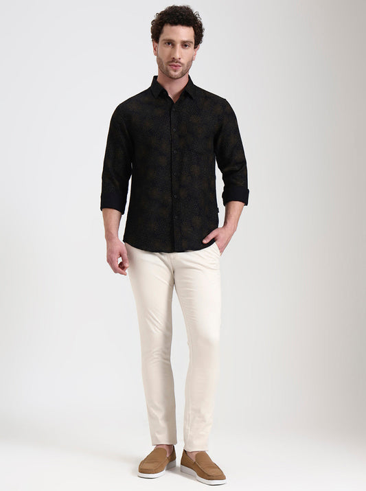 Black Printed Slim Fit Casual Shirt | Greenfibre