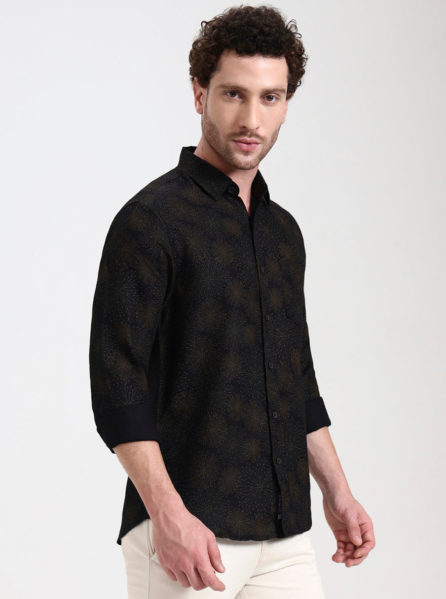 Black Printed Slim Fit Casual Shirt | Greenfibre