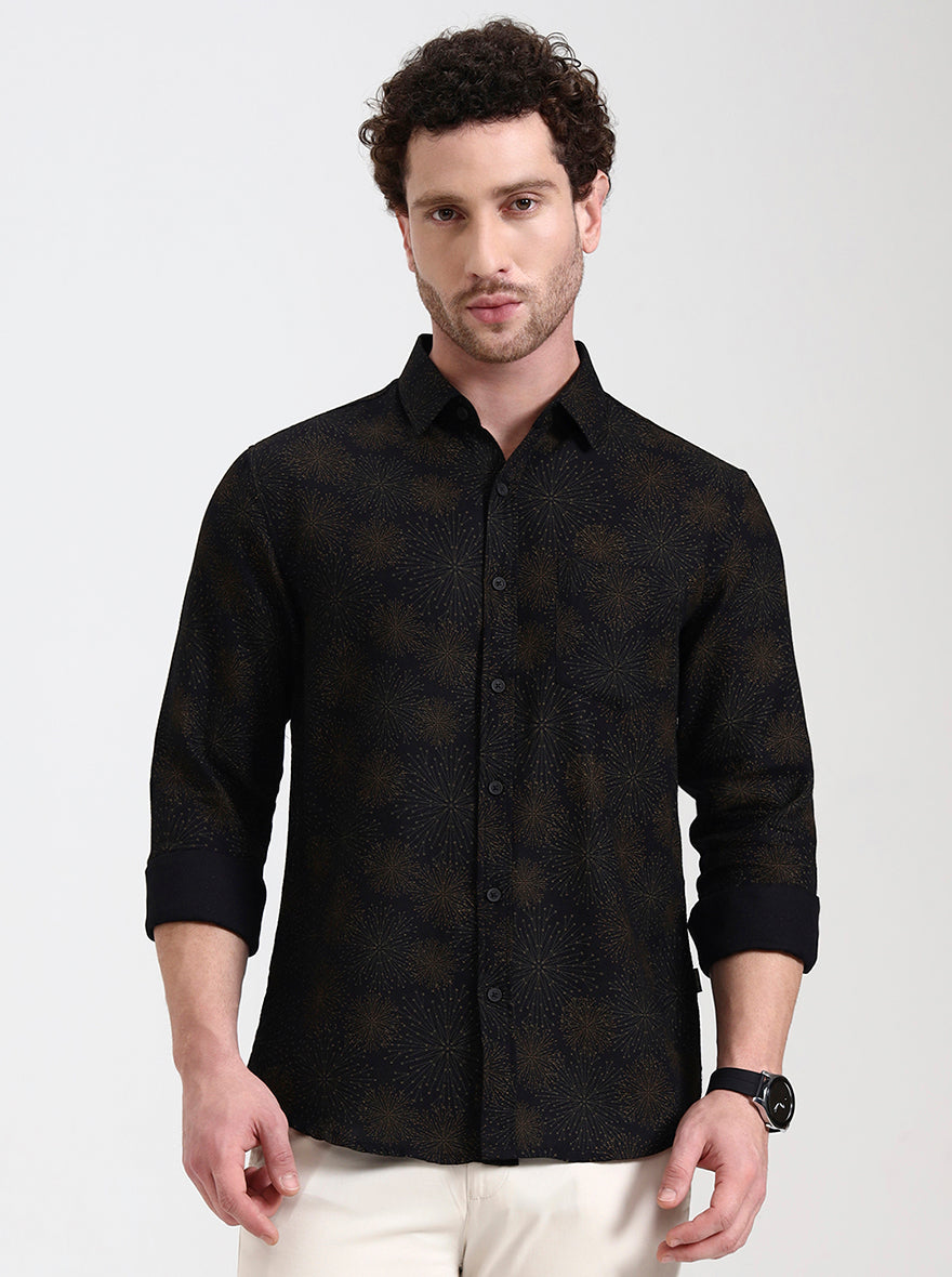 Black Printed Slim Fit Casual Shirt | Greenfibre