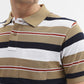 Khaki & White Striped Slim Fit Polo T-Shirt | Greenfibre
