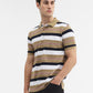 Khaki & White Striped Slim Fit Polo T-Shirt | Greenfibre
