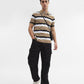 Khaki & White Striped Slim Fit Polo T-Shirt | Greenfibre