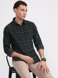 Dark Green Checked Slim Fit Casual Shirt | Greenfibre